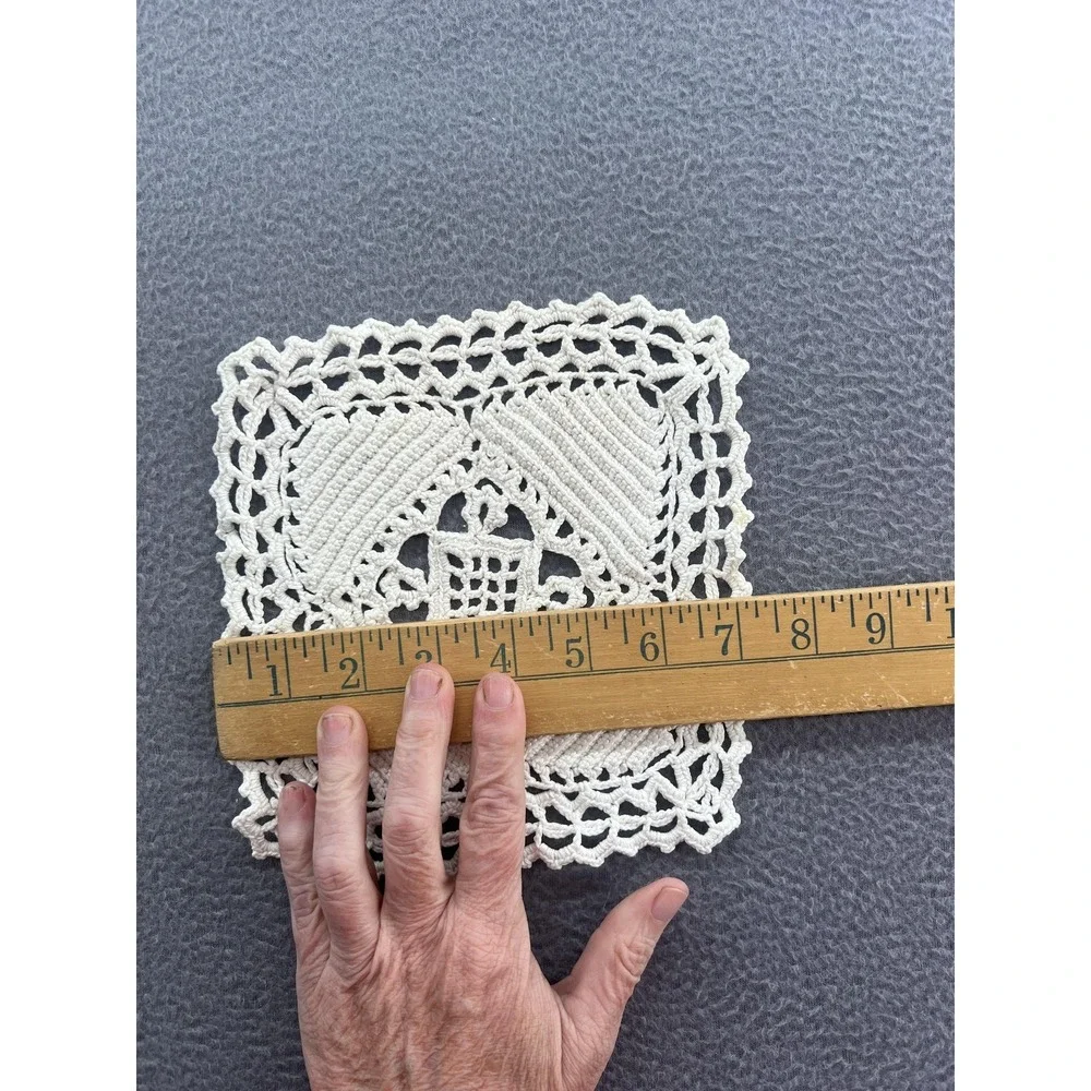 Handmade Crochet Lace Doily Coaster Square Off-White Cotton Thread Home Decor